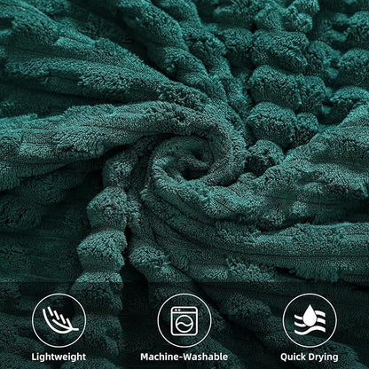 40x80 Inches Oversized Bath Sheets Extra Large Bath Towels Set of 2 for Adults Super Soft Quick Dry Lightweight Lint Free Absorbent Stripe Microfiber Shower Towels (Dark Green, 2 Piece)