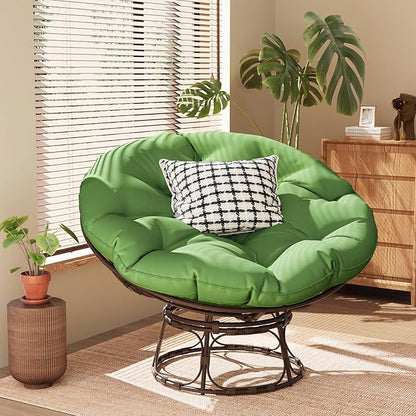 46'' Large Size Papasan Chair with Cushion and Frame, Lazy Chair for Living Room and Bedroom, Green