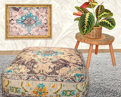 Mandala Life ART Boho Floor Cushion Cover Gray Square Moroccan Pouf Ottoman Pillow for Meditation Yoga and Boho Chic Low Seating Area Cotton 24x8 Unstuffed