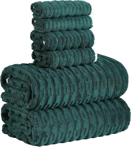 40x80 Inches Oversized Bath Sheets Extra Large Bath Towels Set of 6 for Adults Super Soft Quick Dry Lightweight Lint Free Absorbent Stripe Microfiber Shower Towels (Dark Green, 6 Piece)