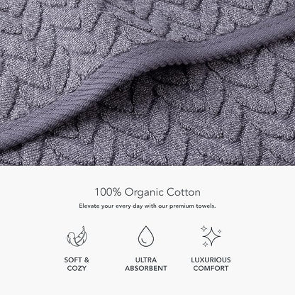 Texere 100% Organic Cotton Jacquard 650 GSM Premium Bath Towel Sets - Extra Absorbent Quick Dry and Plush (Cable, Excalibur, 2 Bath Towels)