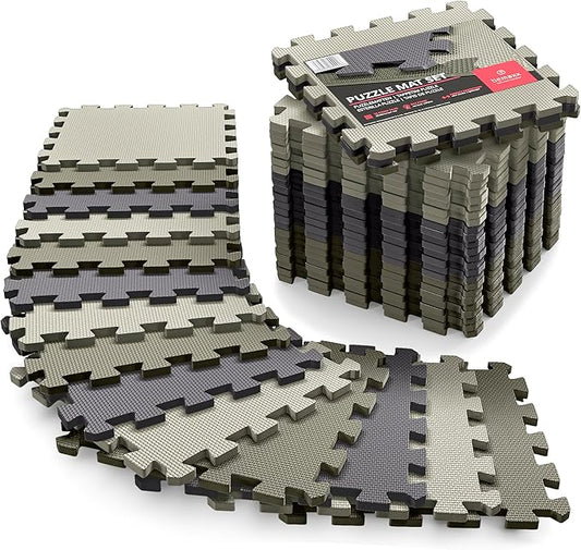 bemaxx Gym Mats Set - 18 pcs EVA Interlocking Foam Floor Tiles (12.6"x12.6"x0.4") 18sqft Protective Gym Flooring Sports Home Workout Exercise Mats Puzzle Garage Fitness Play-Room Garage Pool Treadmill