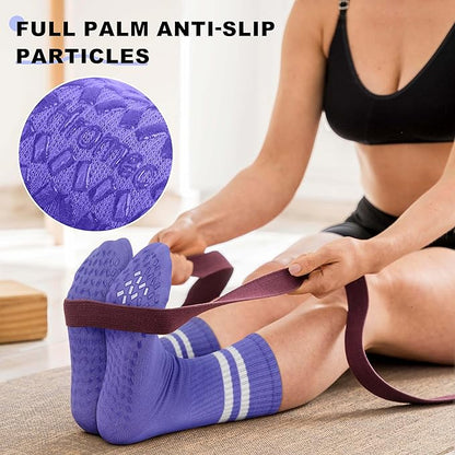 Pilates Socks with Grips for Yoga, Barefoot, Ballet, Barre, Hospital Non Slip Anti Skid Socks for Women and Men