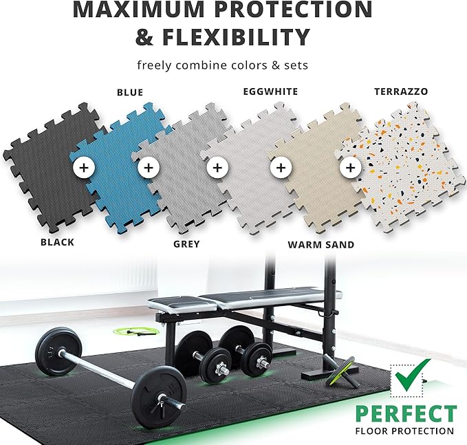 bemaxx Gym Mats Set - 18 pcs EVA Interlocking Foam Floor Tiles (12.6"x12.6"x0.4") 18sqft Protective Gym Flooring Sports Home Workout Exercise Mats Puzzle Garage Fitness Play-Room Garage Pool Treadmill