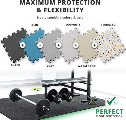 bemaxx Gym Mats Set - 18 pcs EVA Interlocking Foam Floor Tiles (12.6"x12.6"x0.4") 18sqft Protective Gym Flooring Sports Home Workout Exercise Mats Puzzle Garage Fitness Play-Room Garage Pool Treadmill