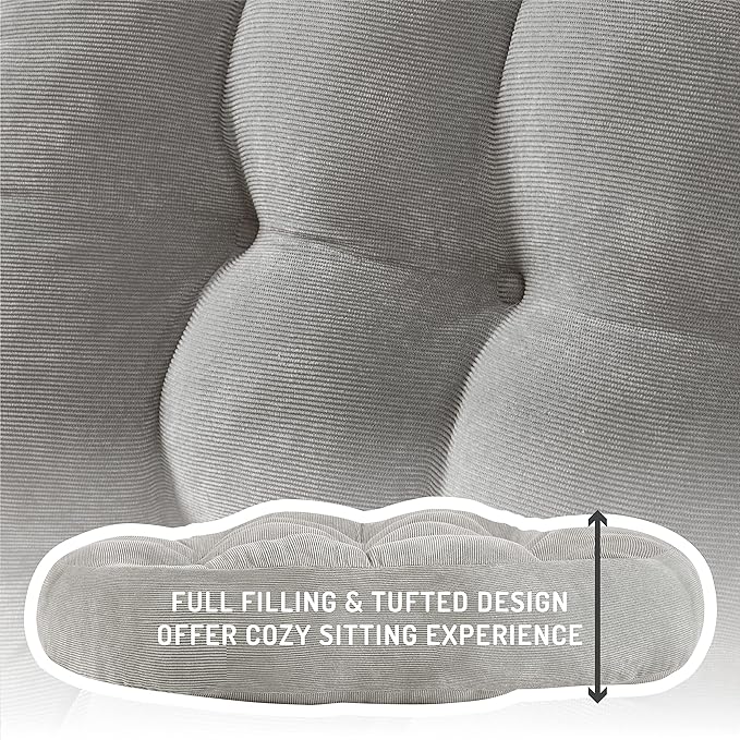 Meditation Floor Pillow Set of 2, Round Large Pillows Seating for Adults, Tufted Corduroy Cushion for Tatami Living Room, Grey, 22 Inch