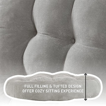 Meditation Floor Pillow Set of 2, Round Large Pillows Seating for Adults, Tufted Corduroy Cushion for Tatami Living Room, Grey, 22 Inch