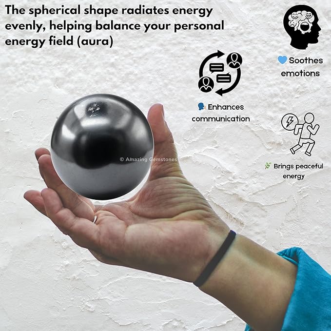 Amazing Gemstone Hematite Crystal Ball with Stand - 2 Inches Crystal Sphere Meditation Balls for Witchcraft and Decorative Balls
