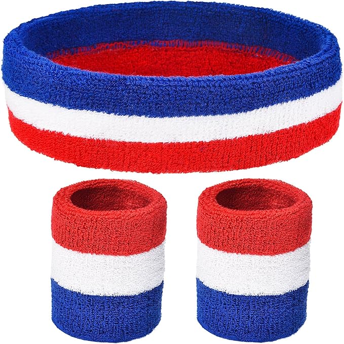 WILLBOND 3 Pcs Sweatbands Set 80s 90s Neon Sports Headband Tennis Striped Sweat Band Sports Competitions Games for Men Women Party Supplies