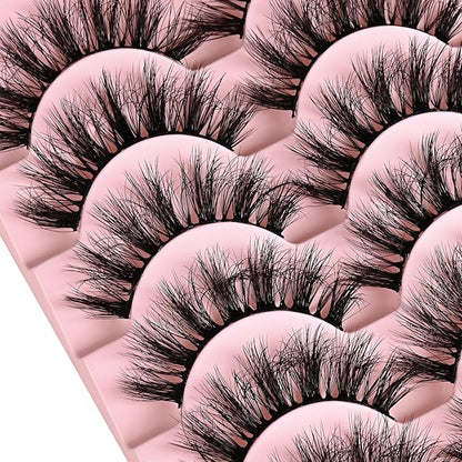 Lashes False Eyelashes Wispy Fake Mink Lash Strips Fluffy Natural Strip Eyelash 9-16mm Full Volume Lashes Natural Look 14 Pairs Wispies Medium Spiky Manga Pestañas for Women