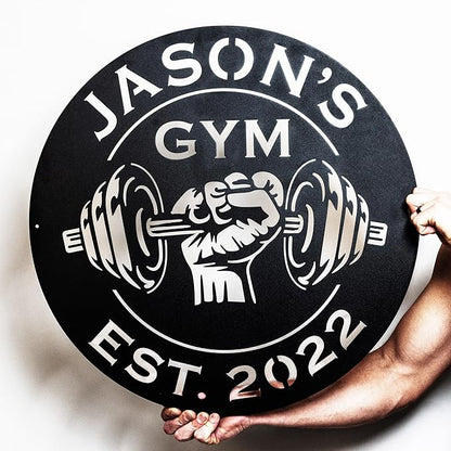 Custom Metal Dumbbell Gym Name Sign, Weightlifting Workout Room Wall Art, Personalized Home Gym Sign, Custom Gym Decor, Workout Garage