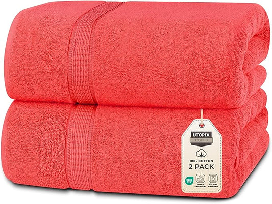 Utopia Towels Luxurious Jumbo Bath Sheet 2 Piece, 600 GSM, 35 by 70 Inches, 100% Ring Spun Cotton, Highly Absorbent and Quick Dry Extra Large Bath Towel, Super Soft Towel, Coral