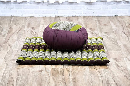Leewadee Meditation Cushion Set – 1 Round Zafu Meditation Pillow and 1 Square Roll-Up Zabuton Meditation Mat, Pillows Bundle Filled with Kapok
