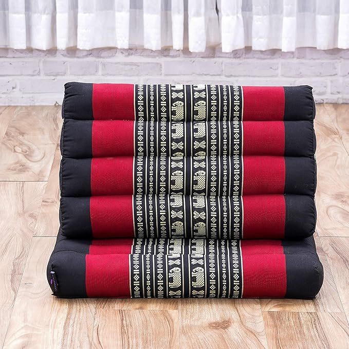 Leewadee 1-Fold Mat with Triangle Cushion – Comfortable TV Pillow, Foldable Mattress with Cushion Made of Kapok, 30 x 20 inches, Black Red