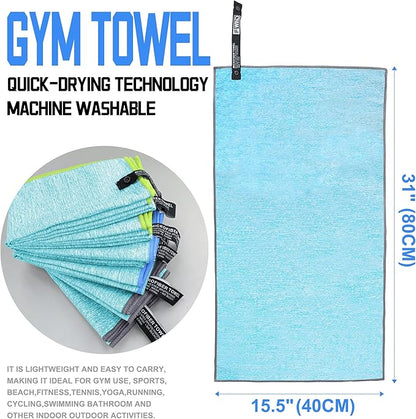 6 Pack Microfiber Gym Towels - Fast Drying Workout Accessories for Men & Women, Sports Exercise Fitness Gear, Tennis Towels for Body Hot Yoga
