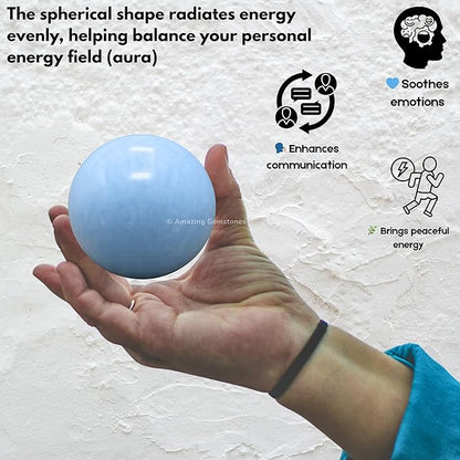 Amazing Gemstone Blue Calcite Crystal Ball with Stand - 2" Inches Crystal Sphere Meditation Balls for Witchcraft and Decorative Balls