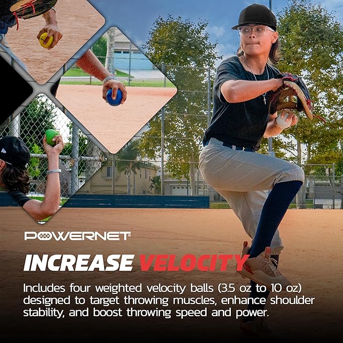 PowerNet Power Plyometric Training and Velocity Weighted Ball Bundle, Softball & Baseball Training Equipment to Increase Velocity & Strength, Sand-Filled Mixed Size and Weighted Balls