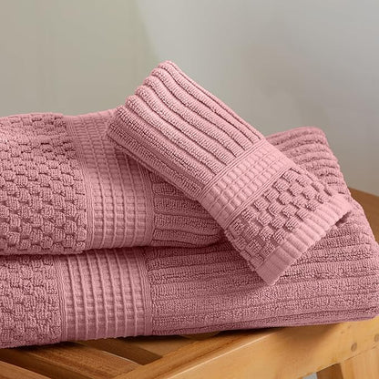 Springtree Home 100% Cotton Bath Towel Set | 6 Piece Set | Absorbent & Quick-Dry Bath Towels | Textured and Durable Cotton | Krista Collection - Bridal Rose