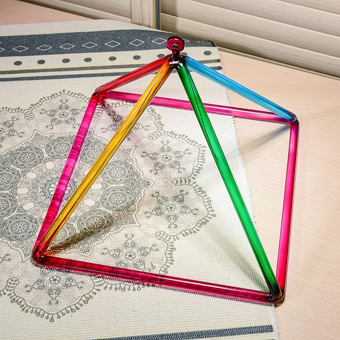 TOPFUND 12" Rainbow Crystal Singing Pyramid Sound Therapy Instrument with Carrying Case and Quartz Suede Mallet
