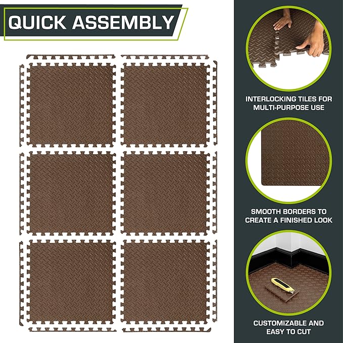ProsourceFit Puzzle Exercise Mat ½ in, EVA Interlocking Foam Floor Tiles for Home Gym, Mat for Home Workout Equipment, Floor Padding for Kids