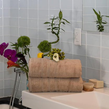 Mosobam Luxury Turkish Set of 4 Bath Towels 30X58 Light Taupe Oversize 700 GSM Bamboo Viscose & Aegean Turkish Combed Cotton