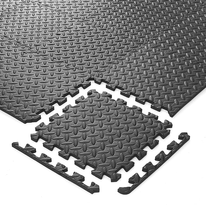 Philosophy Gym Pack of 36 Exercise Flooring Mats - 12 x 12 Inch Foam Rubber Interlocking Puzzle Floor Tiles - Black