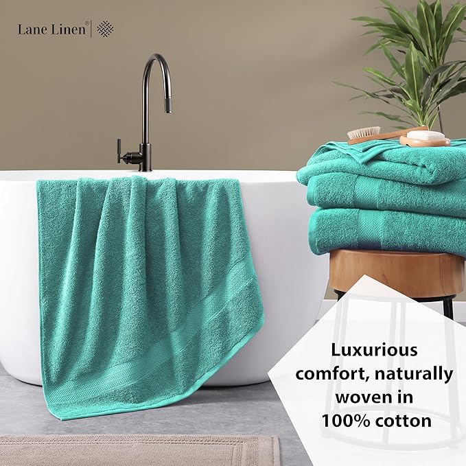 Lane Linen 100% Cotton Oversized Bath Towels Set of 4 (35"x66") - Ring Spun Cotton Oversized Luxury Towels - Quick Dry, Soft & Absorbent Extra Large Bath Towel Sets - Remains Soft after Washing - Teal