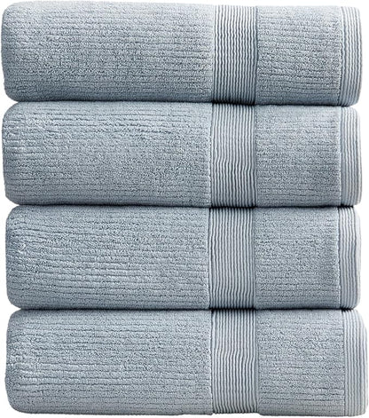 Springtree Home Blue Bath Towels Set of 4 | Ribbed Textured | 100% Combed Cotton | Absorbent Quick-Dry Towels for Bathroom | Oeko-TEX® Standard 100 Cotton | Mauro Collection - Blue Fog