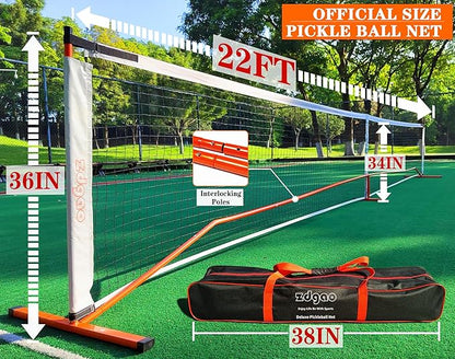 Pickleball Net Set for Driveway, 22FT Regulation Size Pickleball Net with Paddles Set of 4, Outdoor Pickleballs and Carry Bag for Driveway, Weather Resistance Strong Steel Frame