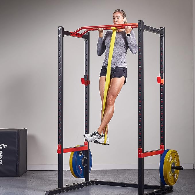 Sunny Health & Fitness Versatile Resistance Bands (Single or Combo Set) for Strength Training, Power Cage, Squat Rack, Home Gym, Body Stretching, Physical Therapy – 100, 140, 160, 180 & 10-75 LB Combo