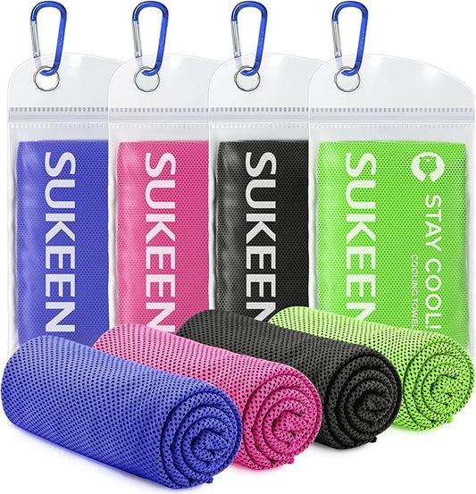 Sukeen [4 Pack] Cooling Towel (40"x12"), Ice Microfiber Towel, Soft Breathable for Yoga, Sport, Running, Gym, Workout, Camping, Fitness & More Activities
