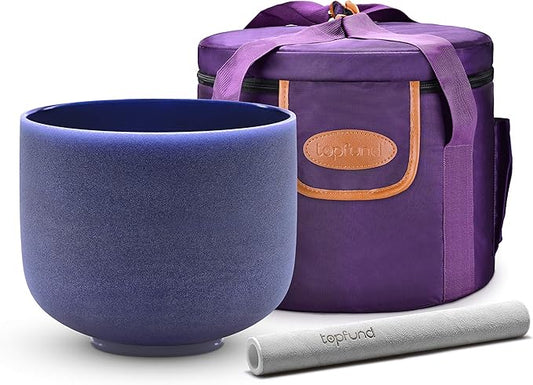 TOPFUND Indigo A Note Crystal Singing Bowl Third Eye Chakra 8 inch with Heavy Duty Carrying Case and Suede Mallet