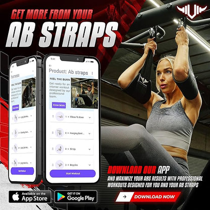 Vikingstrength AB straps - Premium Padded Home Gym Exerciser Ab Slings pair for pull up bar - Hanging Leg Raiser Fitness for six pack - Workout Equipment for Men & Women + Bonus Bag