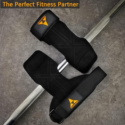 Weight Lifting Wrist Strap with Double Layer Leather, Neoprene Padded Gym Lifting Grips for Deadlift Powerlifting and Pull Up for Men Women (Pair)