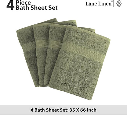 LANE LINEN 100% Cotton 4 Pack Bath Sheets (35"x66") - Ring Spun, Extra Large Cotton Bath Towels Set - Quick Dry, Soft & Absorbent Oversized Towel Set - Remains Soft After Multiple Washes - Oil Green
