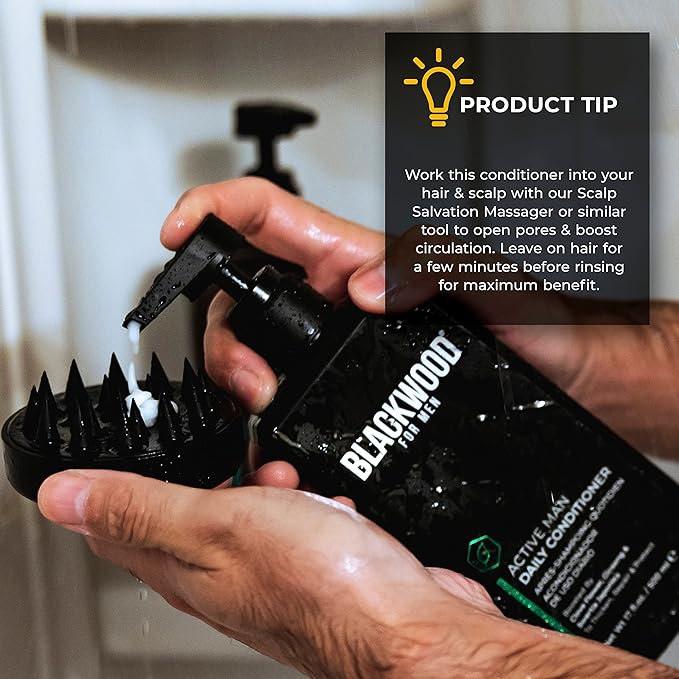 BLACKWOOD FOR MEN Active Man Daily Conditioner - Men's Thickening Conditioner for Hair Loss & Dandruff - Deep Treatment for Shine - Natural Vegan Formula - Sulfate, Paraben, & Cruelty-Free (7 Oz)