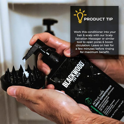 BLACKWOOD FOR MEN Active Man Daily Conditioner - Men's Thickening Conditioner for Hair Loss & Dandruff - Deep Treatment for Shine - Natural Vegan Formula - Sulfate, Paraben, & Cruelty-Free (7 Oz)