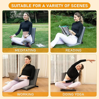 Floor Chair with Back Support 14-Position Adjustable Floor Chair Portable Ground Seating for Adults & Kids Foldable Meditation Seat with Japanese KOYO Bearings & Washable Linen Cover (Grey)
