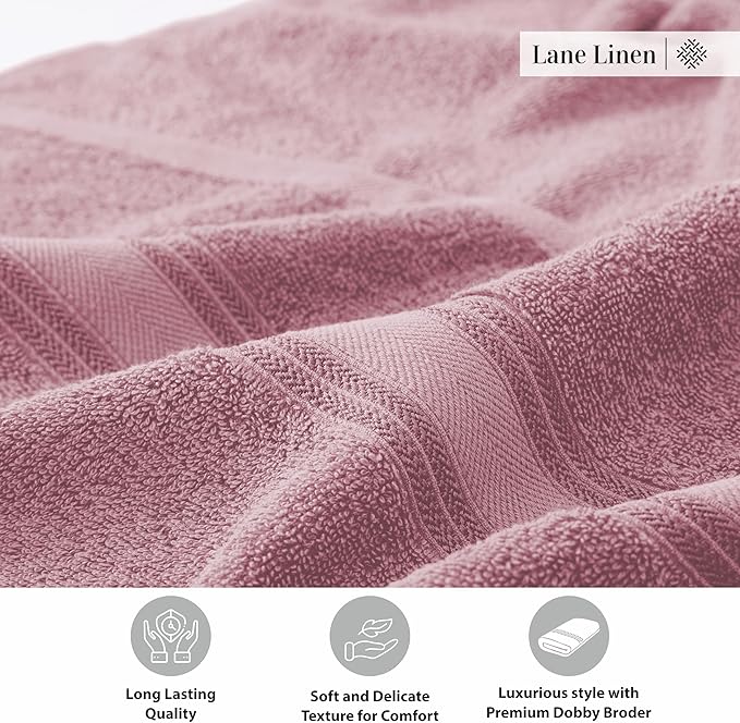 LANE LINEN 100% Cotton Large Bath Towels Set of 4 (30"x60") - Zero Twist, Mercerized Cotton Bathroom Towel 4 Pack - Quick Dry, Soft & Absorbent Large Towels Set - Oeko Tex Certified - Wishful Mauve