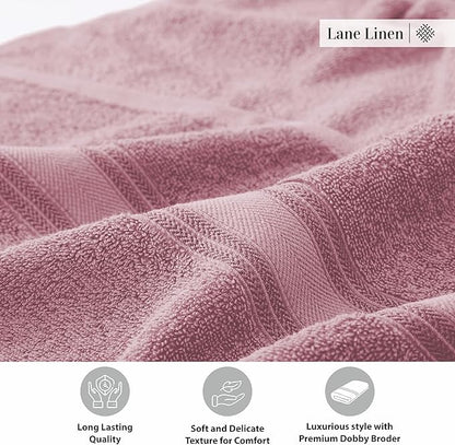 LANE LINEN 100% Cotton Large Bath Towels Set of 4 (30"x60") - Zero Twist, Mercerized Cotton Bathroom Towel 4 Pack - Quick Dry, Soft & Absorbent Large Towels Set - Oeko Tex Certified - Wishful Mauve