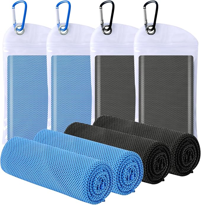 4 Packs Cooling Towels (40x12 Inch), Cooling Towels for Neck and Face, Stay Cool in Hot Weather for Sports, Gym, Yoga, Golf, Fitness, Running, Camping & Travel