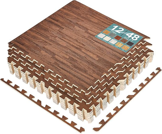 Sorbus Wood Grain Floor Tiles Foam Mat EVA Interlocking Mats Tile 3/8-Inch Thick Flooring Wood Puzzle Exercise Mats w/Borders - Home Playroom Basement, Apartment, Trade Show, Baby, Dance