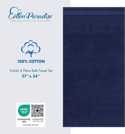 Cotton Paradise 4 Piece Turkish Bath Towels for Bathroom, 100% Cotton Extra Large Soft Plush Towels Bathroom Set, Navy Blue