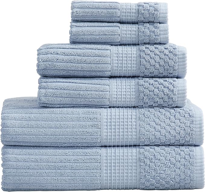 Springtree Home 100% Cotton Bath Towel Set | 6 Piece Set | Absorbent & Quick-Dry Bath Towels | Textured and Durable Cotton | Krista Collection - Dusty Blue