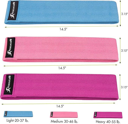 ProsourceFit Fabric Loop Resistance Bands Set with Anti-Slip Grip, Mini Workout Bands for Fitness Training to Tone Legs, Glutes and Booty