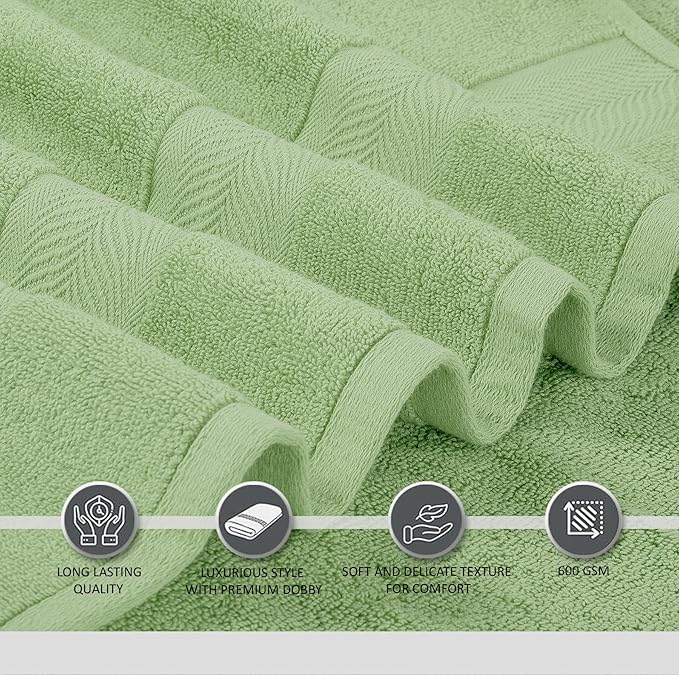 Oakias Premium Towel Set 600 GSM 8 Piece Green - 100% Ring Spun Cotton Highly Absorbent Towels Set - Super Soft Bathroom Towel Set - Hotel Quality Double Stitched Hem - Ideal for Hotels, Spa, Gyms