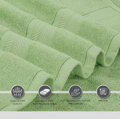 Oakias Premium Towel Set 600 GSM 8 Piece Green - 100% Ring Spun Cotton Highly Absorbent Towels Set - Super Soft Bathroom Towel Set - Hotel Quality Double Stitched Hem - Ideal for Hotels, Spa, Gyms