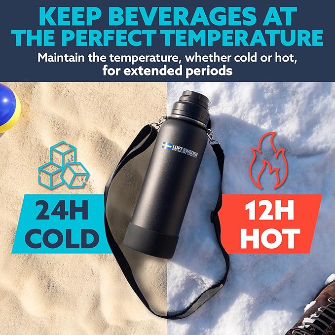 LUFT SWEDEN 40 oz Insulated Water Bottle with Straw Lid – Red & Purple – Stainless Steel, Leakproof, Dishwasher Safe – Double Wall Gym Flask for Ice-Cold Drinks – BPA-Free Reusable Thermos