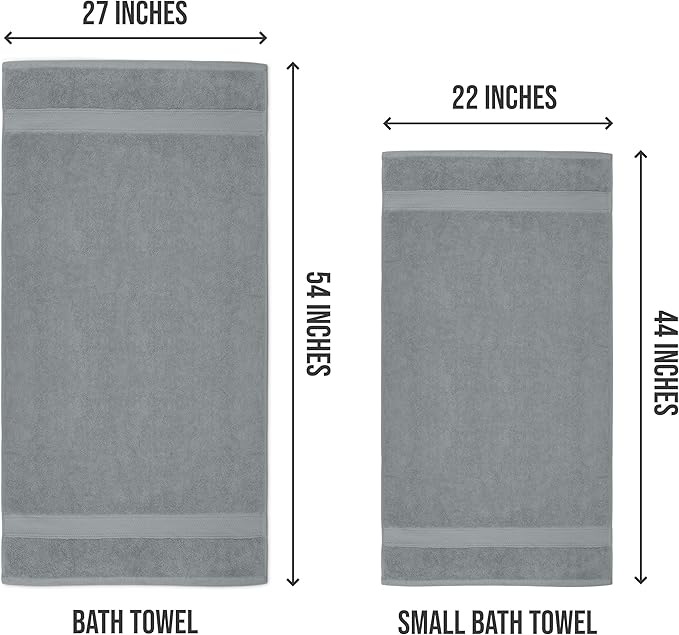 Utopia Towels 6 Pack Small Bath Towel Set, 22 by 44 Inches, 500 GSM 100% Ring Spun Cotton, Lightweight and Highly Absorbent Quick Drying Premium Towels for Hotel, Spa and Bathroom, Cool Grey