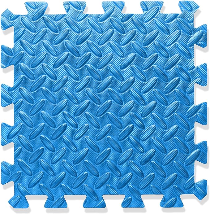 Philosophy Gym Pack of 12 Exercise Flooring Mats - 12 x 12 Inch Foam Rubber Interlocking Puzzle Floor Tiles - Blue